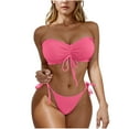 thumbnail image 1 of OSFVNOXV Strapless Swimsuits for Women Ribbed Knit Bandeau Bra Tie Front Drawstring Thong Bathing Suits for Summer Beach Vacation, 1 of 5