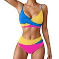 thumbnail image 1 of OSFVNOXV Summer Bikini Sets for Women New Trendy 2025 Color Blocked Cross Push Up Bras High Waisted Seamless Bikini Underwear for Women, 1 of 5