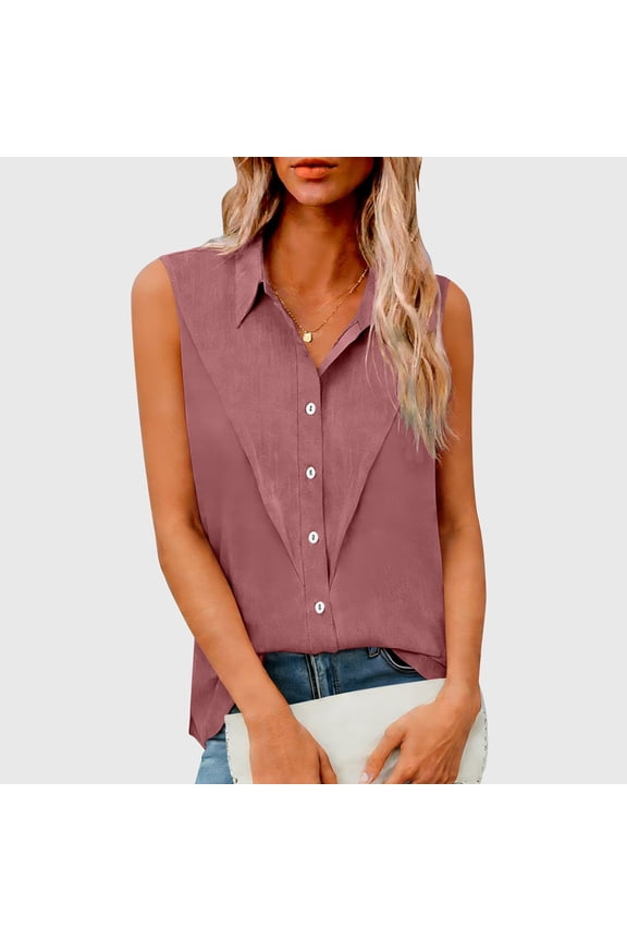 Summer Blouses for Women Sleeveless Button Down Tank Top Lightweight Pleated Shirts Collared Office Workwear Spring Tops 2026