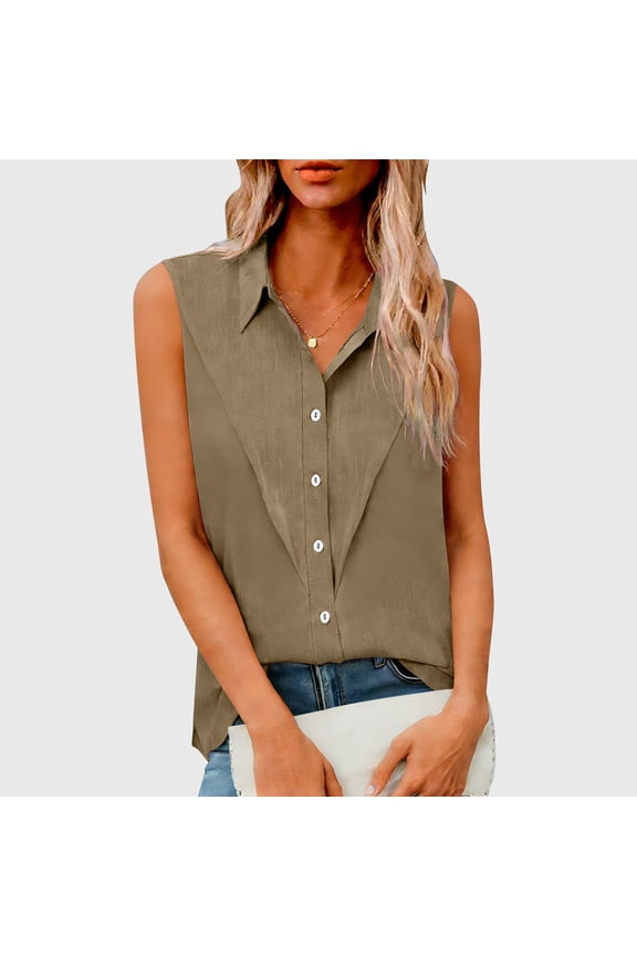 Summer Blouses for Women Sleeveless Button Down Tank Top Lightweight Pleated Shirts Collared Office Workwear Spring Tops 2026