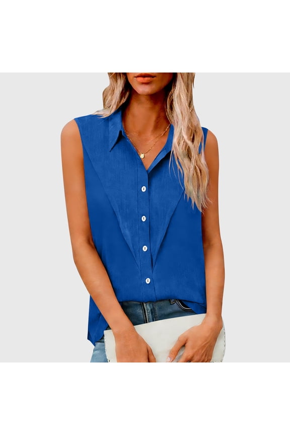 Summer Blouses for Women Sleeveless Button Down Tank Top Pleated Business Shirts Collared Spring Work Tops 2026
