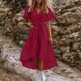 thumbnail image 1 of OSFVNOXV Summer Floral Dress for Women Casual 2025 Short Sleeve V-Neck Flowy Swing Asymmetrical Shirt Midi Dress, 1 of 6