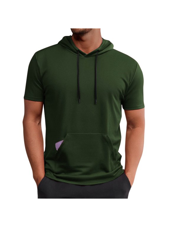 Summer Hoodies for Men Lightweight Short Sleeve Mesh Breathable Quick Drying Pullover Gym Shirts with Front Pocket
