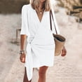 thumbnail image 1 of OSFVNOXV Summer Linen Dresses for Women Boho Shirt Dress Wrap V-Neck Breathable Mini Kaftan Dress for Beach Vacation, 1 of 9