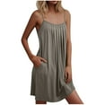 thumbnail image 1 of OSFVNOXV Summer Nightgown Dress for Women Ruched Pleated Front Spaghetti Strap Tank Dress Sleeveless Loose Flowy Knee Length Sleepwear Shirt Mini Dress with Pockets, 1 of 6