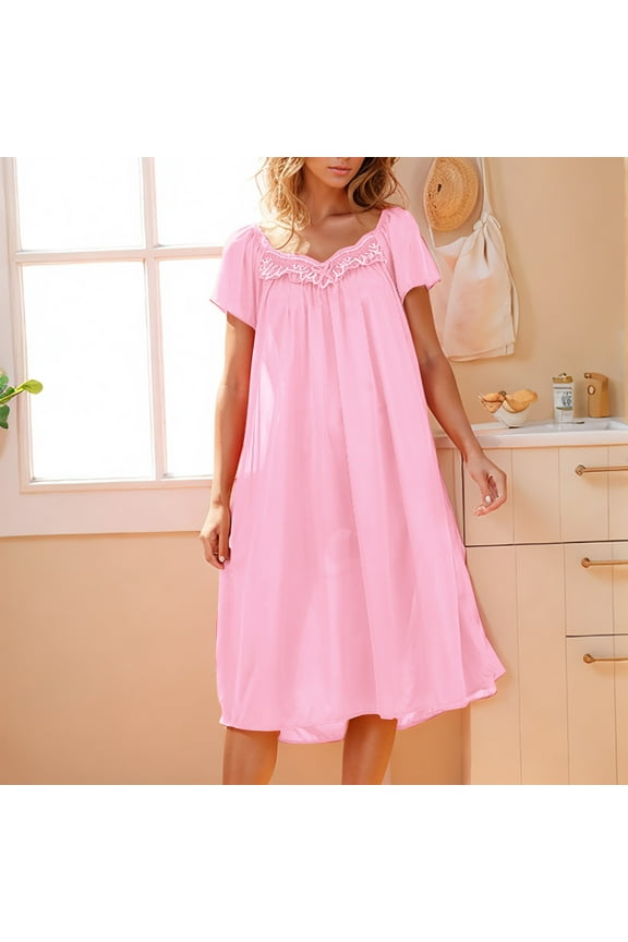 Summer Nightgowns for Women Cooling Silk Breathable Sleep Shirt Flowy Mini Puff Sleeve Flowy Date Night Dress One Size Fits All