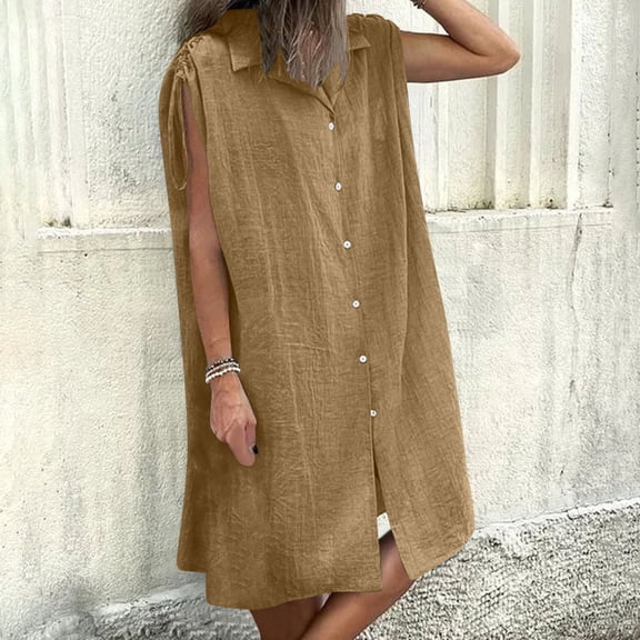 OSFVNOXV Summer Shirt Dress for Women 2025 Cap Sleeve Button Down Collar Lapel Blouse for Sleepwear Nightgown Dress