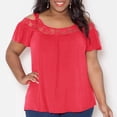 thumbnail image 1 of OSFVNOXV Summer Tops for Women 2026 Plus Size Off Shoulder Lace T-Shirt New Trendy Solid Color Loose Fit Crewneck Pullover Blouse, 1 of 6