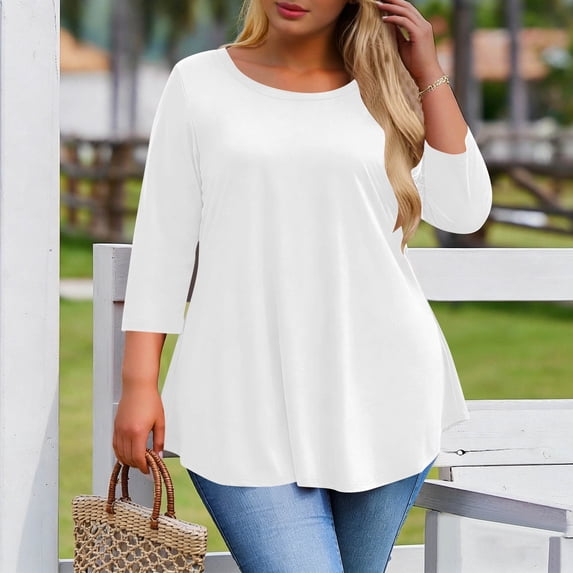OSFVNOXV Summer Tops for Women 3/4 Sleeve Plus Size Pajama Top Oversized Loose Fit Ruffle Flowy Tunic Blouse 2026