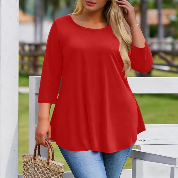 OSFVNOXV Summer Tops for Women 3/4 Sleeve Plus Size Pajama Top Oversized Loose Fit Ruffle Flowy Tunic Blouse 2026