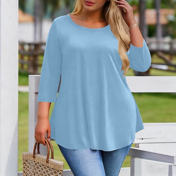 OSFVNOXV Summer Tops for Women 3/4 Sleeve Plus Size Pajama Top Oversized Loose Fit Ruffle Flowy Tunic Blouse 2026