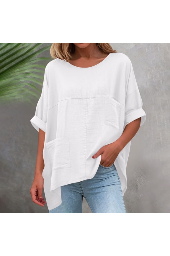 Summer Tops for Women Casual Short Sleeve Loose Fit Crewneck Pullover Gauze Shirts