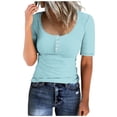 thumbnail image 1 of OSFVNOXV Summer Tops for Women Ribbed Knit Shirts Casual Button Up Crew Neck Short Sleeve Pullover Juniors Clothes, 1 of 4