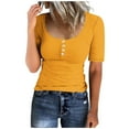 thumbnail image 1 of OSFVNOXV Summer Tops for Women Ribbed Knit Shirts Casual Button Up Crew Neck Short Sleeve Pullover Juniors Clothes, 1 of 4