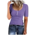 thumbnail image 1 of OSFVNOXV Summer Tops for Women Ribbed Knit Shirts Casual Button Up Crew Neck Short Sleeve Pullover Juniors Clothes, 1 of 4