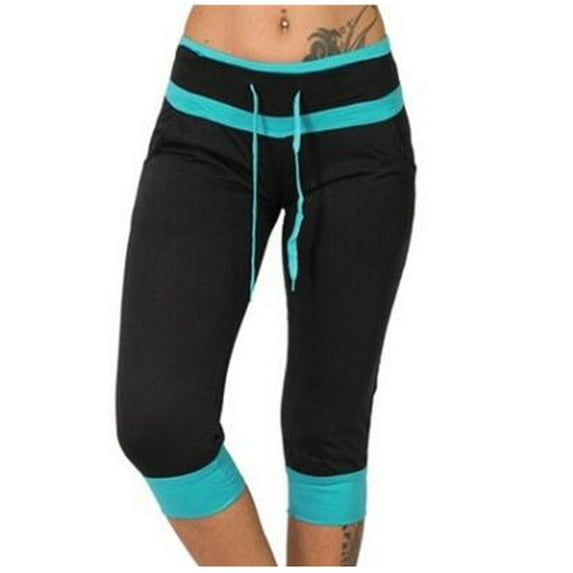 OSFVNOXV Summer Yoga Pants for Women Plus Size High Waisted Leggings Color Blocked Capri Slim Fit 3/4 Length Cropped Workout Trouser with Drawstring Mothers Day Gifts Bulk ,S-4XL