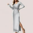 thumbnail image 1 of OSFVNOXV Sweater Dress for Women Long Sleeve Textured Ribbed Knit Shirt High Waisted Bodycon Split Maxi Dress, 1 of 6