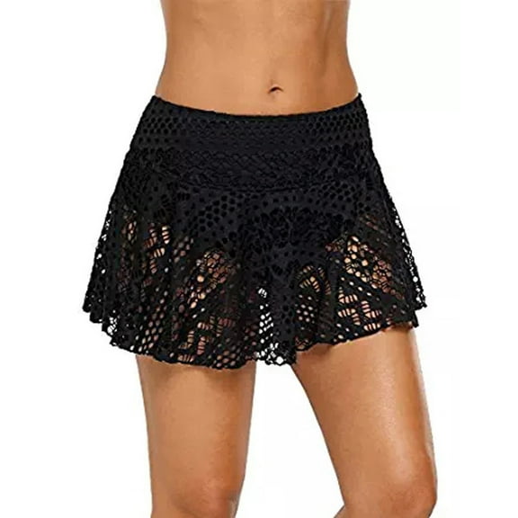 OSFVNOXV Swim Skirt for Women Summer 2025 Crochet Embroidered A-Line Mini Beach Skirt with Underneath Shorts for Holiday Vacation