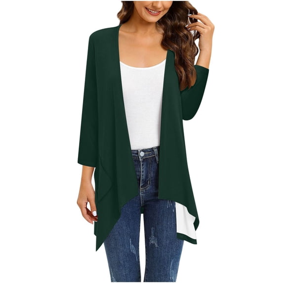 OSFVNOXV Swim Suit Cover Ups for Women 2025 Ruffle Flowy Hem Long Sleeve Lightweight Breathable Comfortable Cardigan,S-5XL