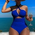 thumbnail image 1 of OSFVNOXV Swim Suits for Women 2026 Summer Halter Cross Front Bikini Top Bodycon Cutout High Waisted Hipster Bathing Suit, 1 of 9