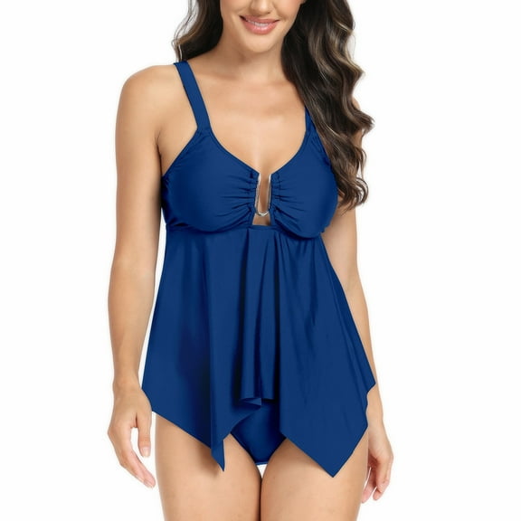 OSFVNOXV Swimsuits for Women Ruffled Bikini Top Spaghetti Strap Bodycon Swimwear with High Cut Briefs for Beach Vacation Bathing Suits