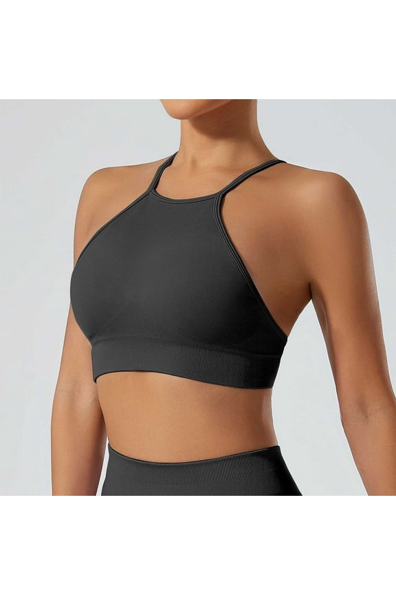 Teen Girls Sports Bras Juniors Halter Neck Long Yoga Bra Soft Comfortable Lightly Lined Gym Workout Training Fitness Bra