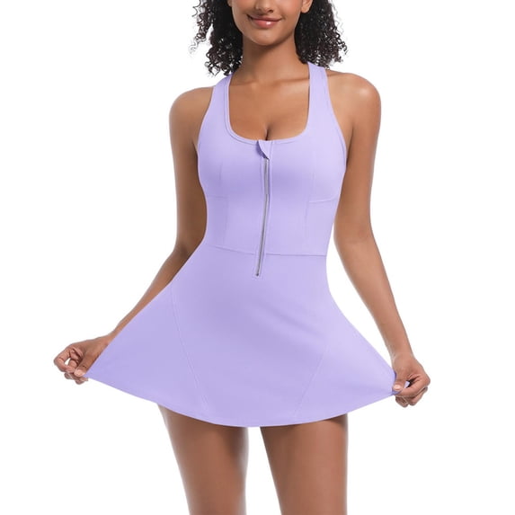 OSFVNOXV Tennis Dresses for Women Stretch Fit Low Rise Workout Dress Seamless Front Zipper Golf Dress for Athletic Running Training