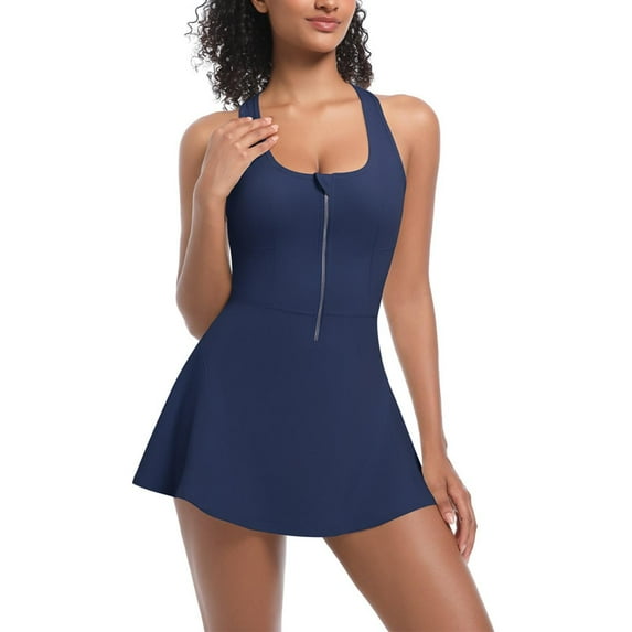 OSFVNOXV Tennis Dresses for Women Stretch Fit Low Rise Workout Dress Seamless Front Zipper Golf Dress for Athletic Running Training