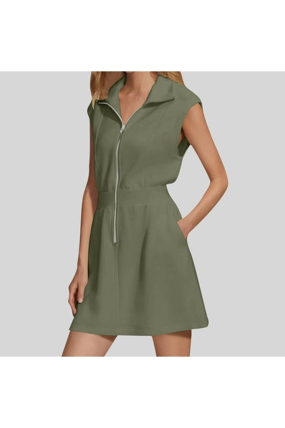 Tennis Dresses for Women Summer Half Zip Up Golf Dress Mini Length Athletic Sleeveless Sports Yoga Workout Outfits with Pockets