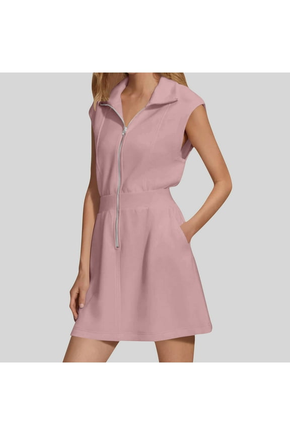 Tennis Dresses for Women Summer Half Zip Up Golf Dress Mini Length Athletic Sleeveless Sports Yoga Workout Outfits with Pockets