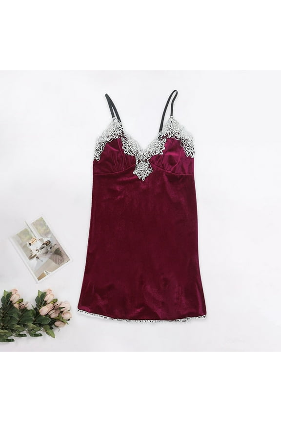 Velvet Chemise Nightgown for Petite Women Lace Camisole Slim Fit Mini Length Nightdress