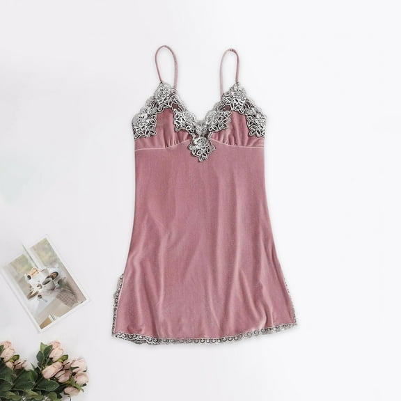 OSFVNOXV Velvet Chemise Nightgown for Petite Women Lace Camisole Slim Fit Mini Length Nightdress