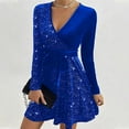thumbnail image 1 of OSFVNOXV Velvet Dress for Women Rhinestone Glitter Sparkly V-Neck A-Line Ruffle Swing Mini Dress, 1 of 5