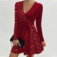thumbnail image 1 of OSFVNOXV Velvet Dress for Women Rhinestone Glitter Sparkly V-Neck A-Line Ruffle Swing Mini Dress, 1 of 5