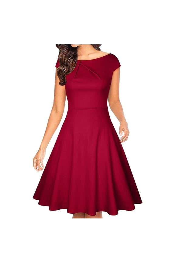 Vintage 1950s Dress for Women Retro Mock Neck Formal Bodycon Swing A-Line Midi Dresses for Gown Evening Party