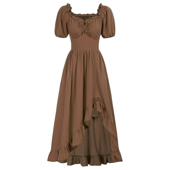 OSFVNOXV Vintage Dress for Women Square Neck Puff Sleeve Corset Maxi Dress Ruffle Hem Swing Dress for Gown Dance Tea Wedding Party