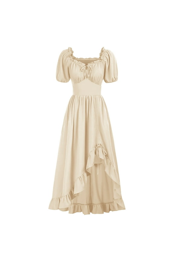 Vintage Dress for Women Square Neck Puff Sleeve Corset Maxi Dress Ruffle Hem Swing Dress for Gown Dance Tea Wedding Party