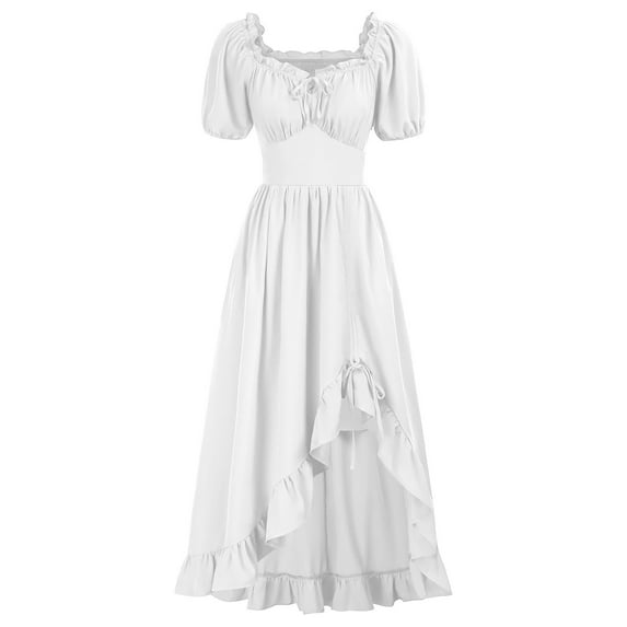OSFVNOXV Vintage Dress for Women Square Neck Puff Sleeve Corset Maxi Dress Ruffle Hem Swing Dress for Gown Dance Tea Wedding Party