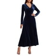 thumbnail image 1 of OSFVNOXV Cocktail Velvet Dresses for Women Formal Fall Long Sleeve Deep V-Neck High Waist Bodycon Flowy Maxi Dress, 1 of 5