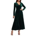 thumbnail image 1 of OSFVNOXV Cocktail Green Velvet Dresses for Women Formal Fall Long Sleeve Deep V-Neck High Waist Bodycon Flowy Maxi Dress, 1 of 6