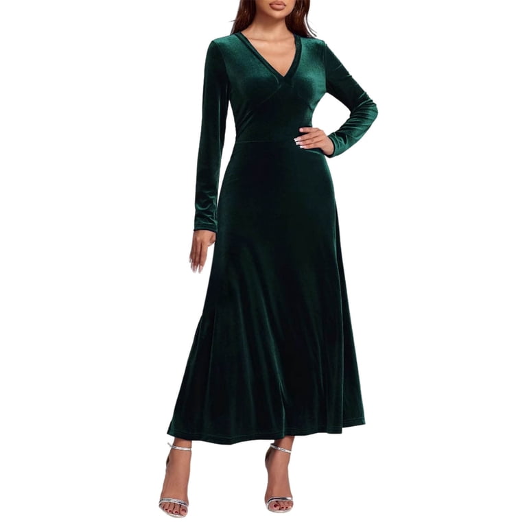 OSFVNOXV Cocktail Green Velvet Dresses for Women Formal Fall Long Sleeve  Deep V-Neck High Waist Bodycon Flowy Maxi Dress - Walmart.com
