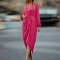 thumbnail image 1 of OSFVNOXV Wedding Guest Dresses for Women High Waisted V-Neck Long Sleeve Asymmetrical Ruffle Hem Maxi Prom Dress Lounge to Work, 1 of 7