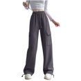 thumbnail image 1 of OSFVNOXV Wide Leg Cargo Pants for Women Fleece High Waist Casual Pant Winter Cozy Trouser with Elastic Waistband, 1 of 2