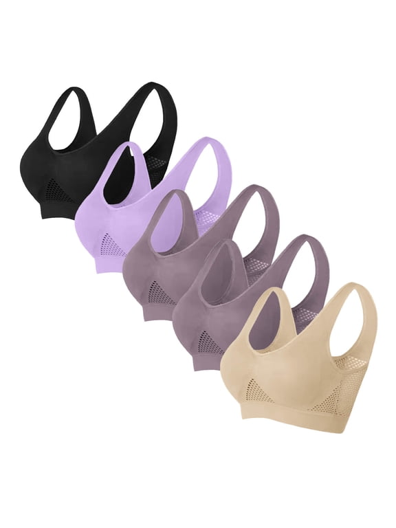 Wireless Bras for Women 5 Pack High Support Seamless Yoga Bra Padded Breathable Back-Smoothing T-Shirt Bra ,Sizes S-5XL