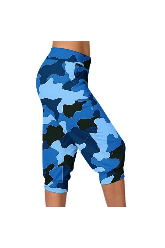 Women Camo Capri Pant ,3/4 Length High Waisted Joggers for Athletic Gym Running Hiking ,Sizes S-3XL