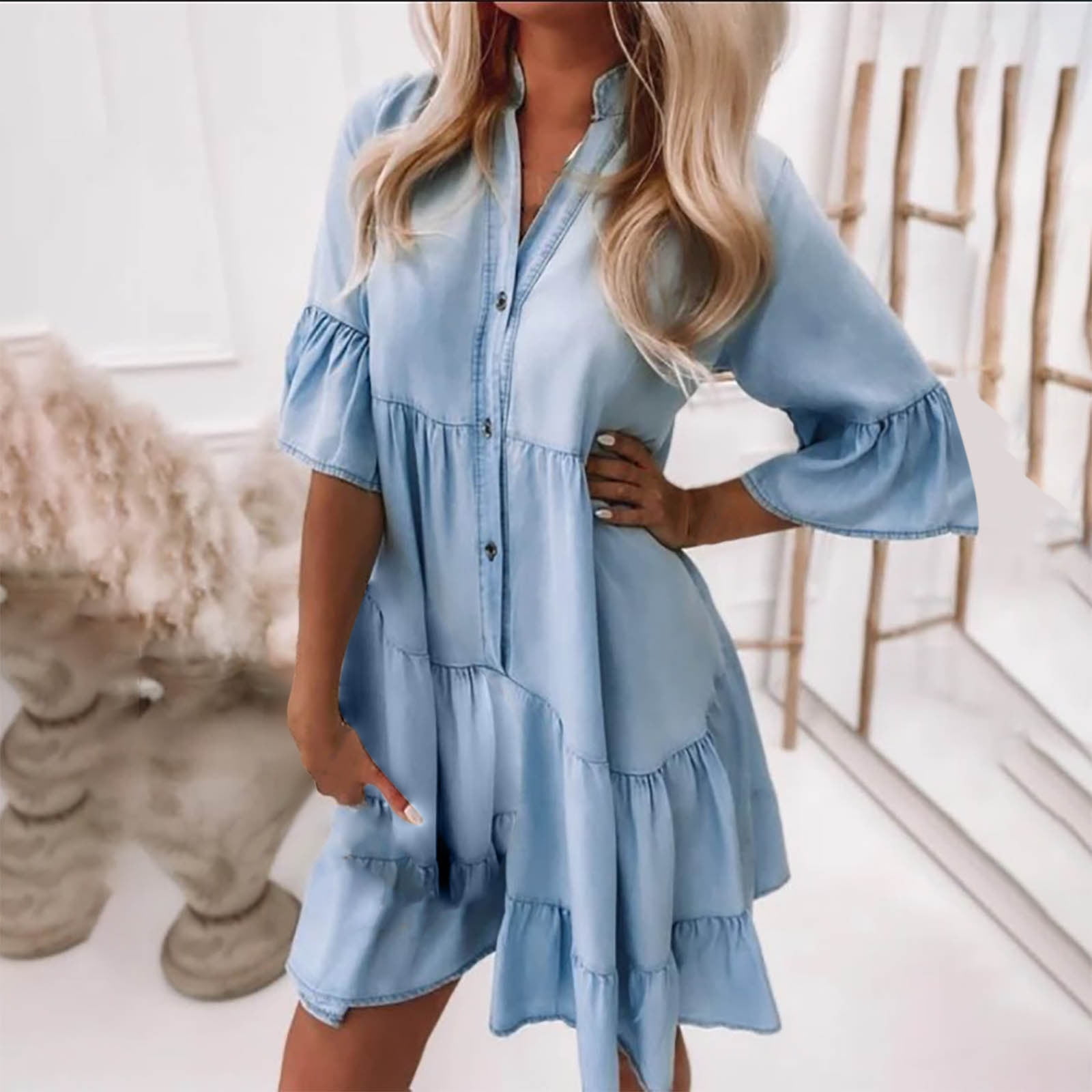 New U-neck Suspender Denim Dress Summer Casual Tight Slim Fit Dresses