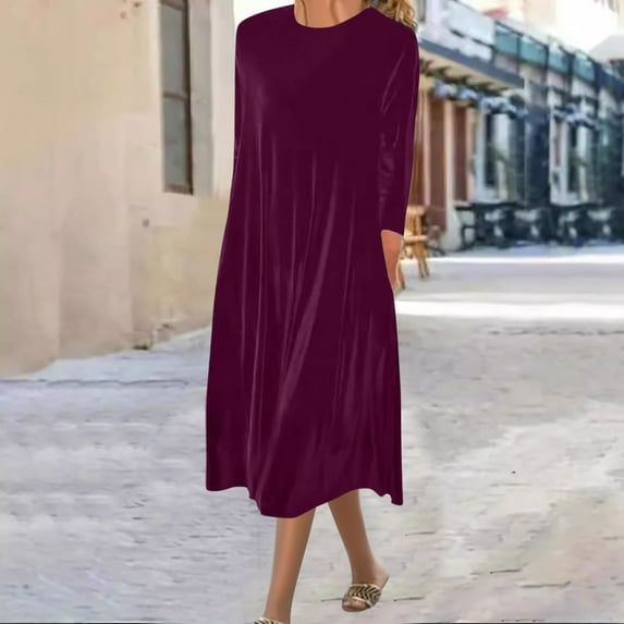 OSFVNOXV Women's Cocktail Dress Long Sleeve Ruched Velvet Stretchy Long Tunic Dress for Mother of Bride for Prom