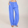 thumbnail image 1 of OSFVNOXV Women's Cotton Linen Casual Pants - Breathable Solid Color Drawstring Waist Wide Leg Long Trouser with Pockets, 1 of 5