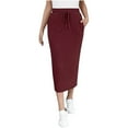 thumbnail image 1 of OSFVNOXV Women's Ribbed Knit Midi Skirt, Versatile Casual Solid Elastic Waist Drawstring Bodycon Skirts with Pockets, 1 of 5