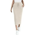 thumbnail image 1 of OSFVNOXV Women's Ribbed Knit Midi Skirt, Versatile Casual Solid Elastic Waist Drawstring Bodycon Skirts with Pockets, 1 of 5